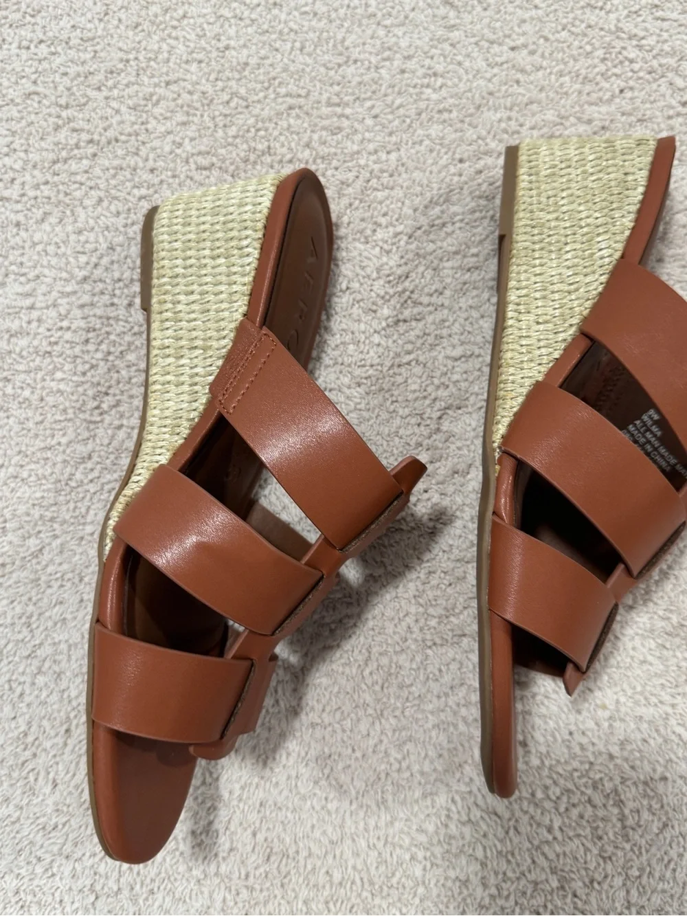 Aerosoles Wilma Wedge Sandals 9W Tan Brown Woven Straps Comfort Slip-On